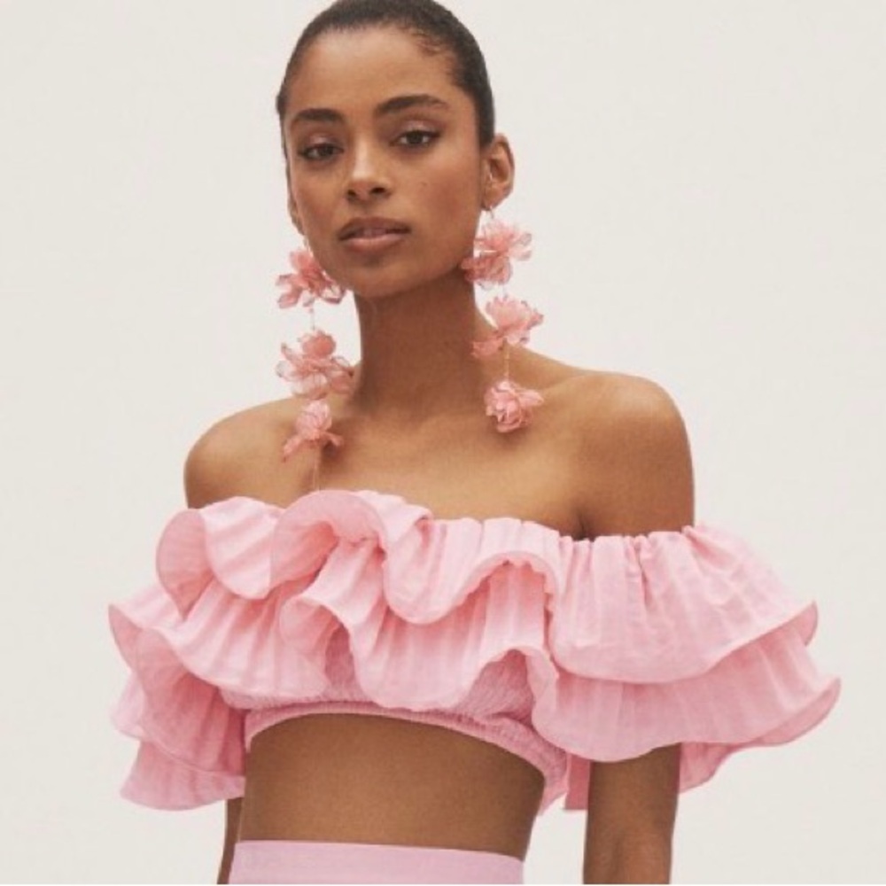 Elegant Pink Ruffle Crop Top